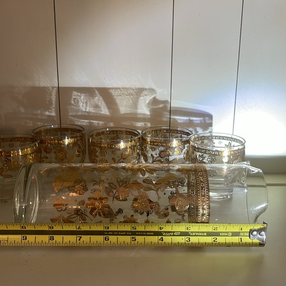 Culver Sallye 22K Gold MCM Cocktail Pitcher & 6 Glasses Barware Set - Picture 6 of 6